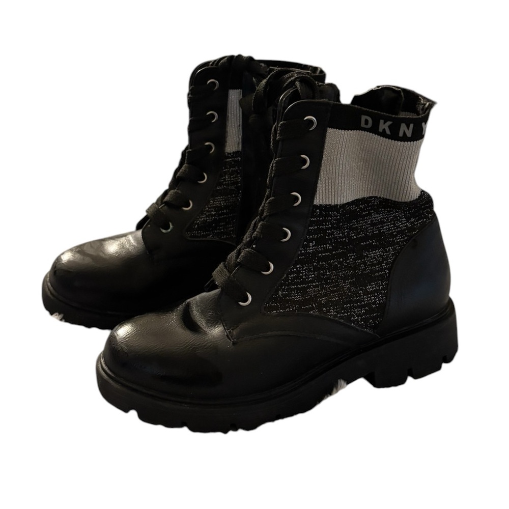 DKNY Black Combat Moto Boots with Lace-Up Design